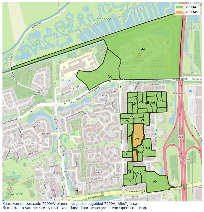 Afbeelding van het postcodegebied 7909 AV op de kaart.