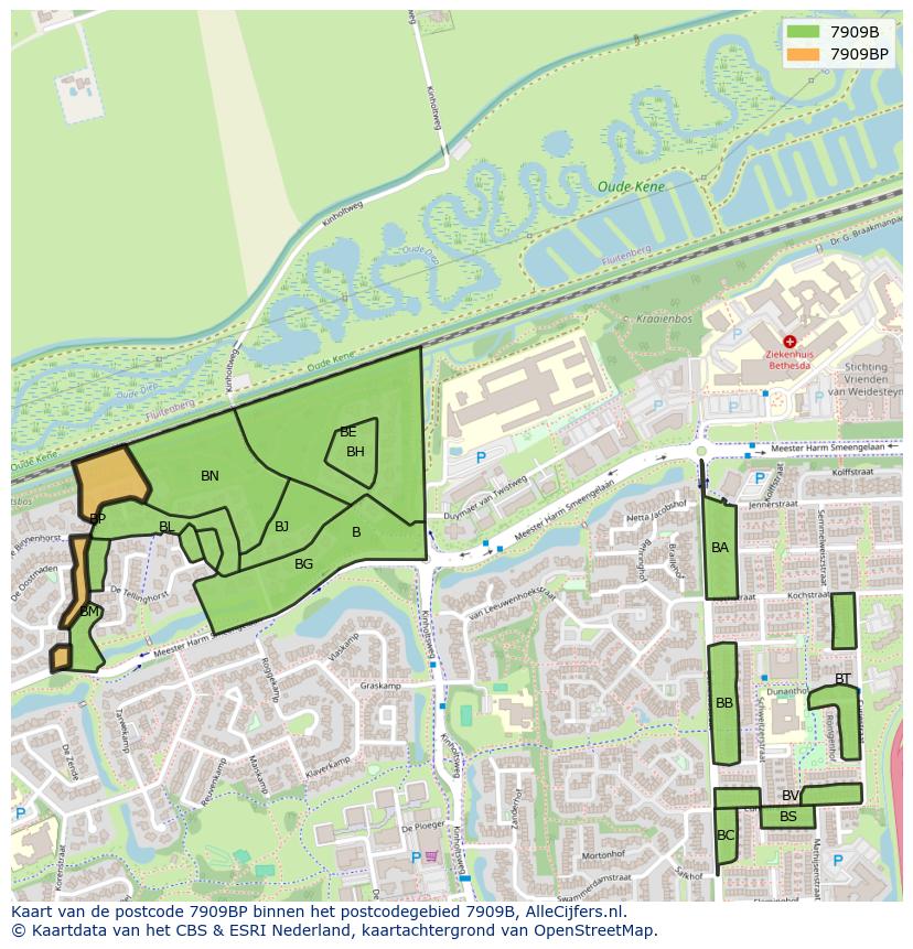 Afbeelding van het postcodegebied 7909 BP op de kaart.