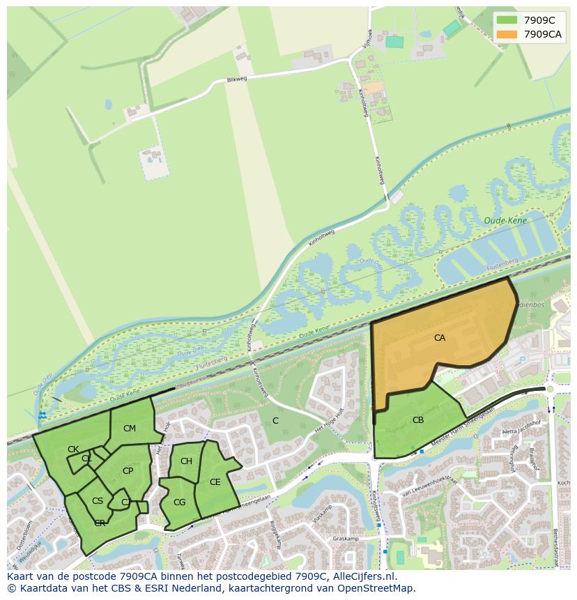 Afbeelding van het postcodegebied 7909 CA op de kaart.