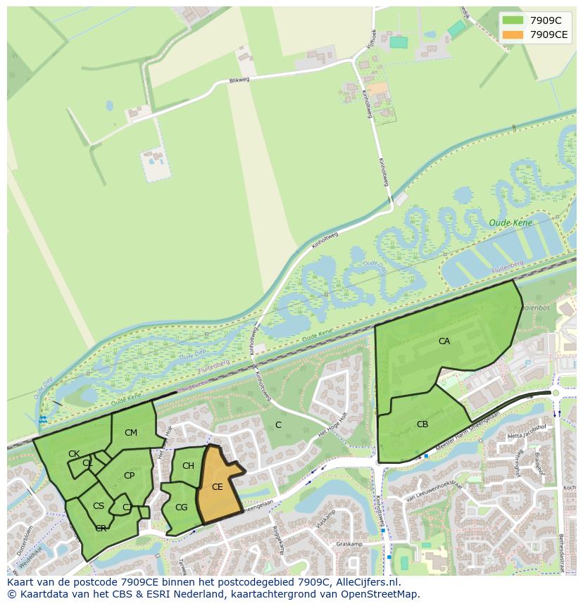 Afbeelding van het postcodegebied 7909 CE op de kaart.