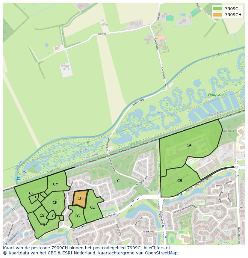 Afbeelding van het postcodegebied 7909 CH op de kaart.