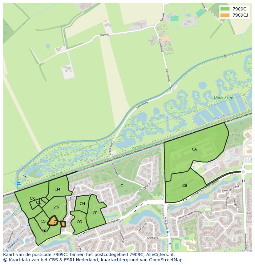 Afbeelding van het postcodegebied 7909 CJ op de kaart.