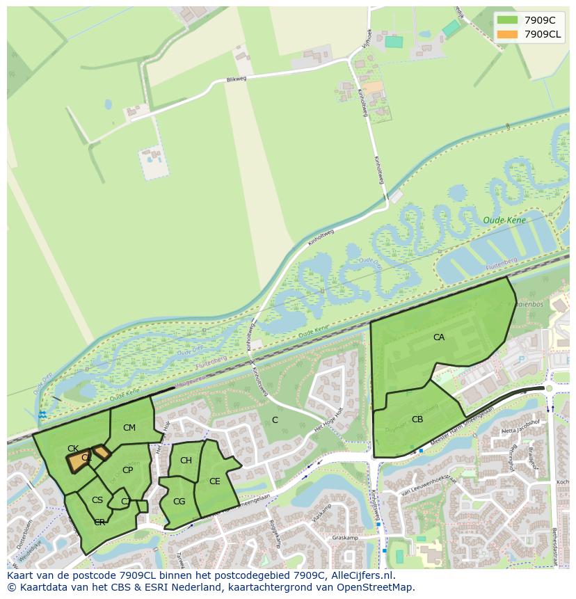 Afbeelding van het postcodegebied 7909 CL op de kaart.