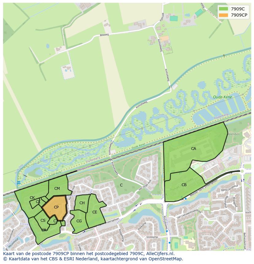 Afbeelding van het postcodegebied 7909 CP op de kaart.