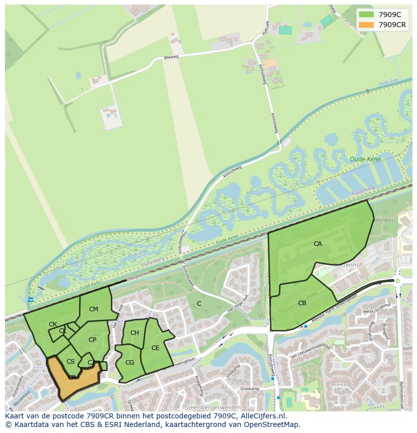 Afbeelding van het postcodegebied 7909 CR op de kaart.