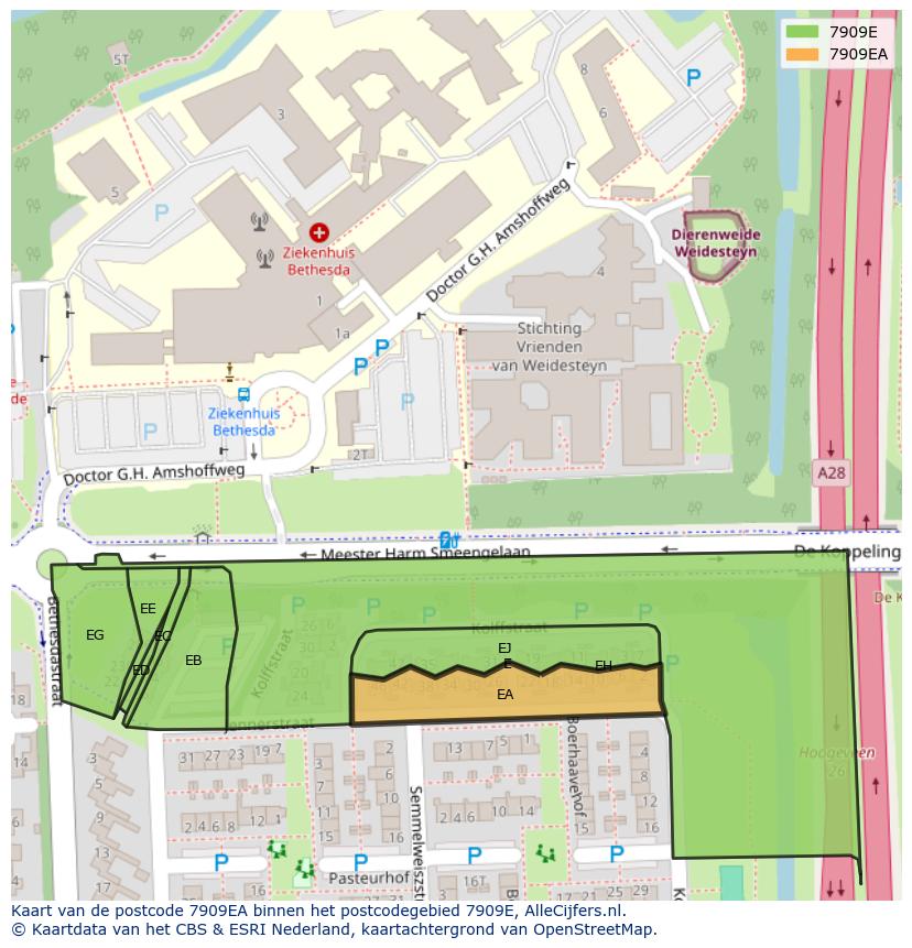Afbeelding van het postcodegebied 7909 EA op de kaart.