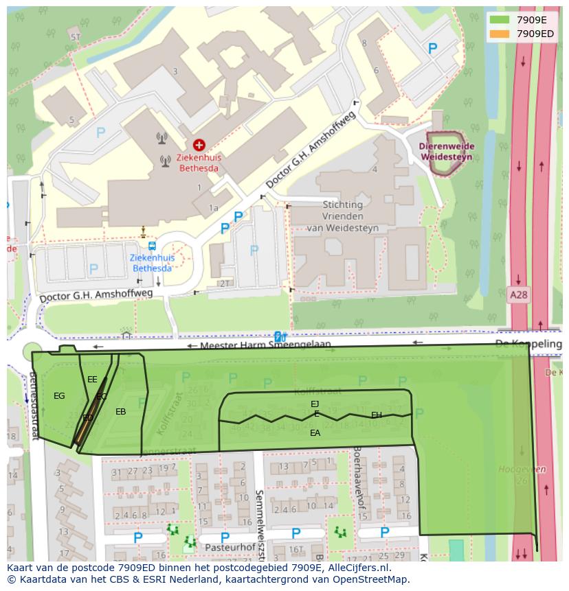 Afbeelding van het postcodegebied 7909 ED op de kaart.