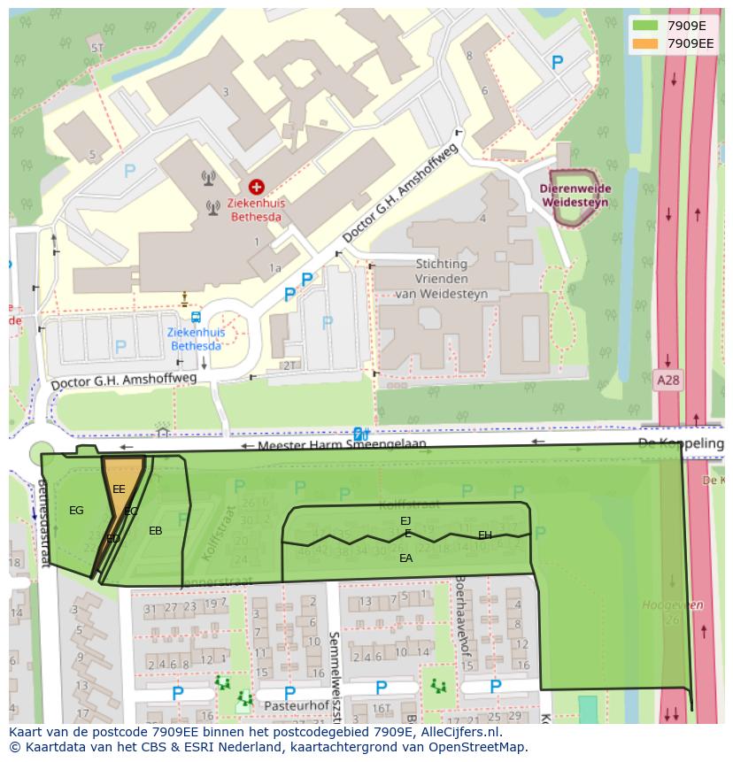 Afbeelding van het postcodegebied 7909 EE op de kaart.
