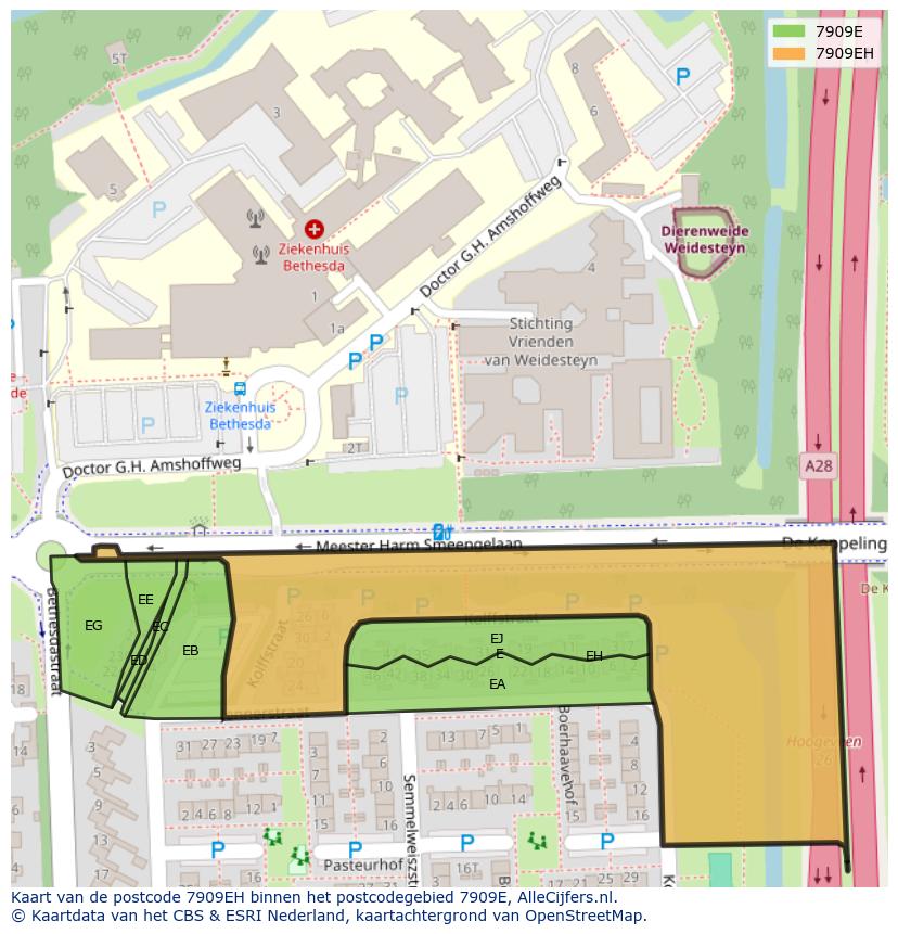 Afbeelding van het postcodegebied 7909 EH op de kaart.