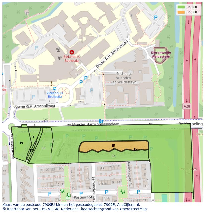 Afbeelding van het postcodegebied 7909 EJ op de kaart.