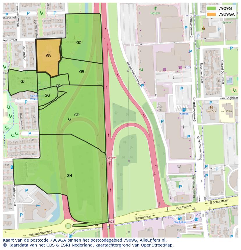 Afbeelding van het postcodegebied 7909 GA op de kaart.