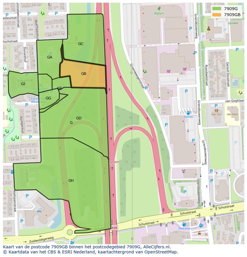 Afbeelding van het postcodegebied 7909 GB op de kaart.