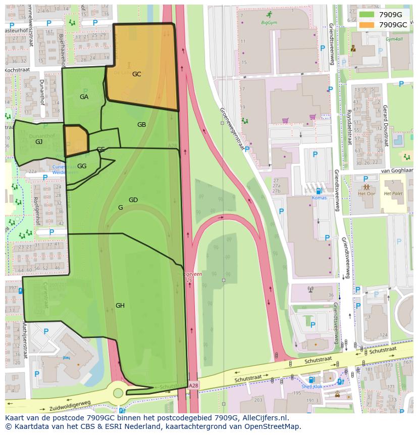 Afbeelding van het postcodegebied 7909 GC op de kaart.