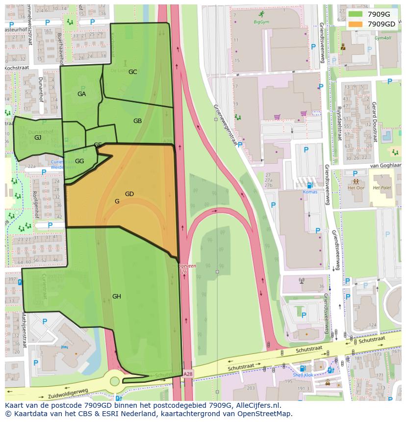 Afbeelding van het postcodegebied 7909 GD op de kaart.