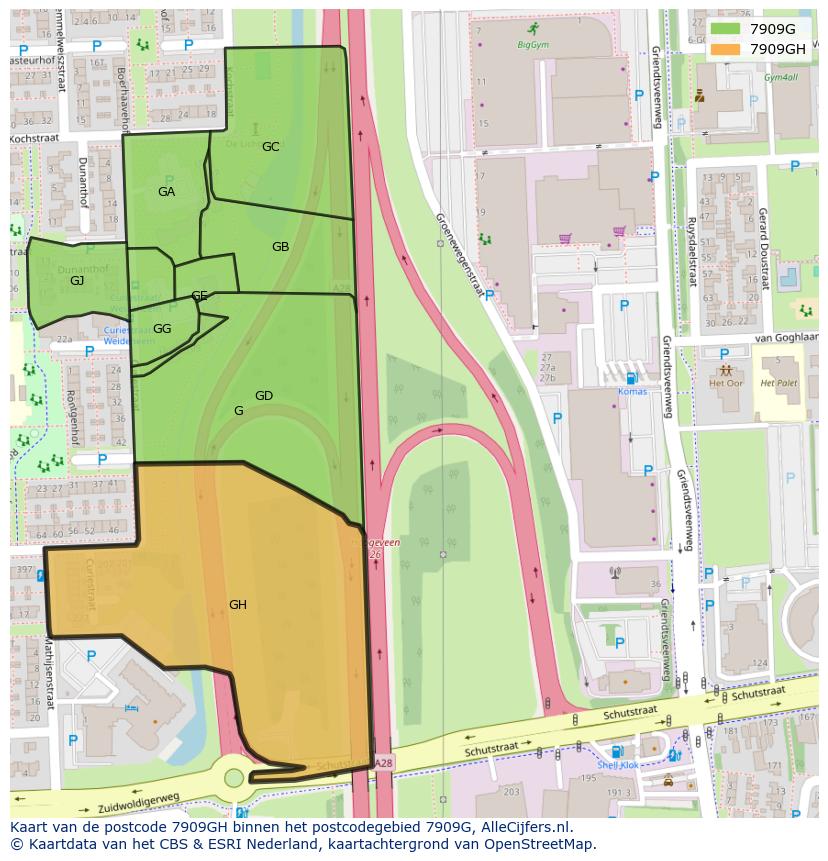Afbeelding van het postcodegebied 7909 GH op de kaart.
