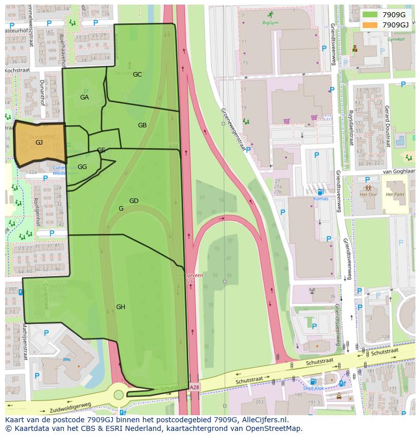 Afbeelding van het postcodegebied 7909 GJ op de kaart.