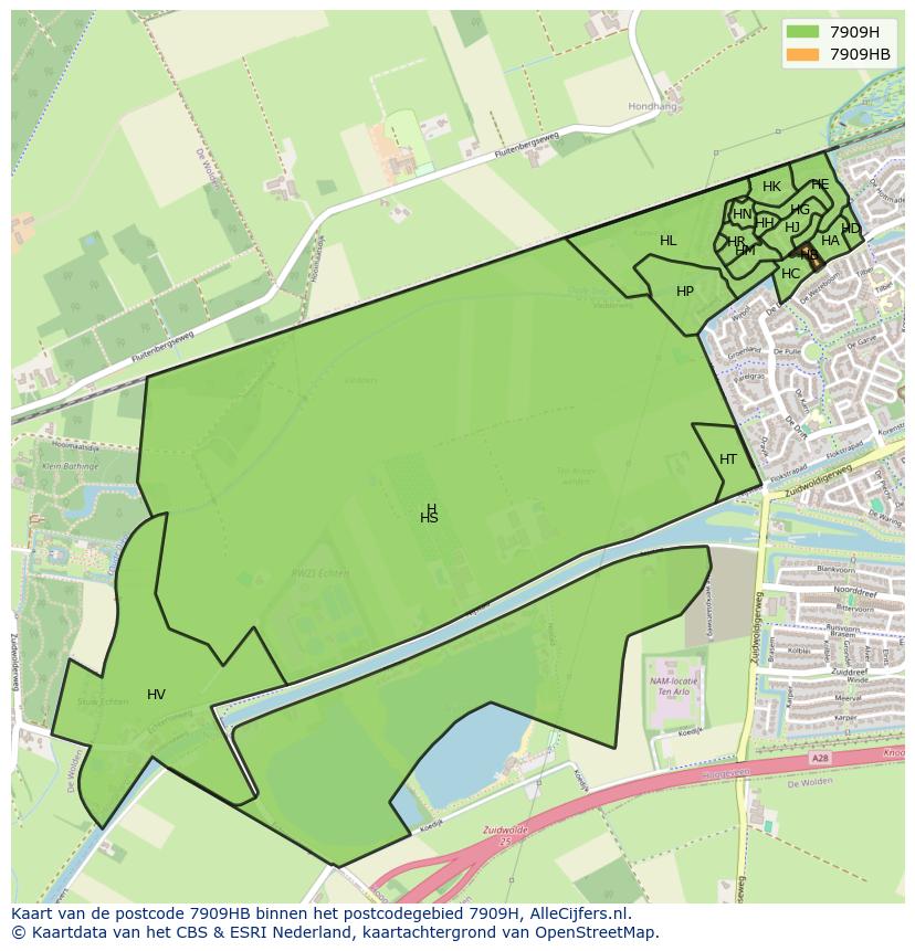 Afbeelding van het postcodegebied 7909 HB op de kaart.