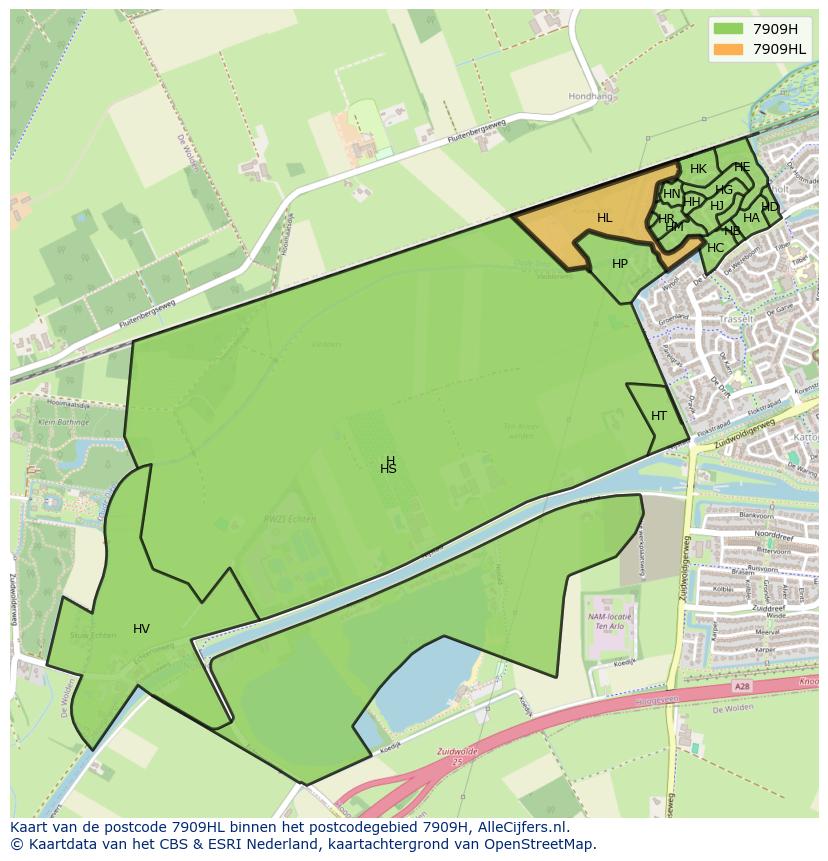 Afbeelding van het postcodegebied 7909 HL op de kaart.