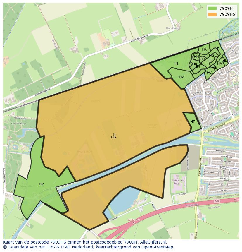 Afbeelding van het postcodegebied 7909 HS op de kaart.