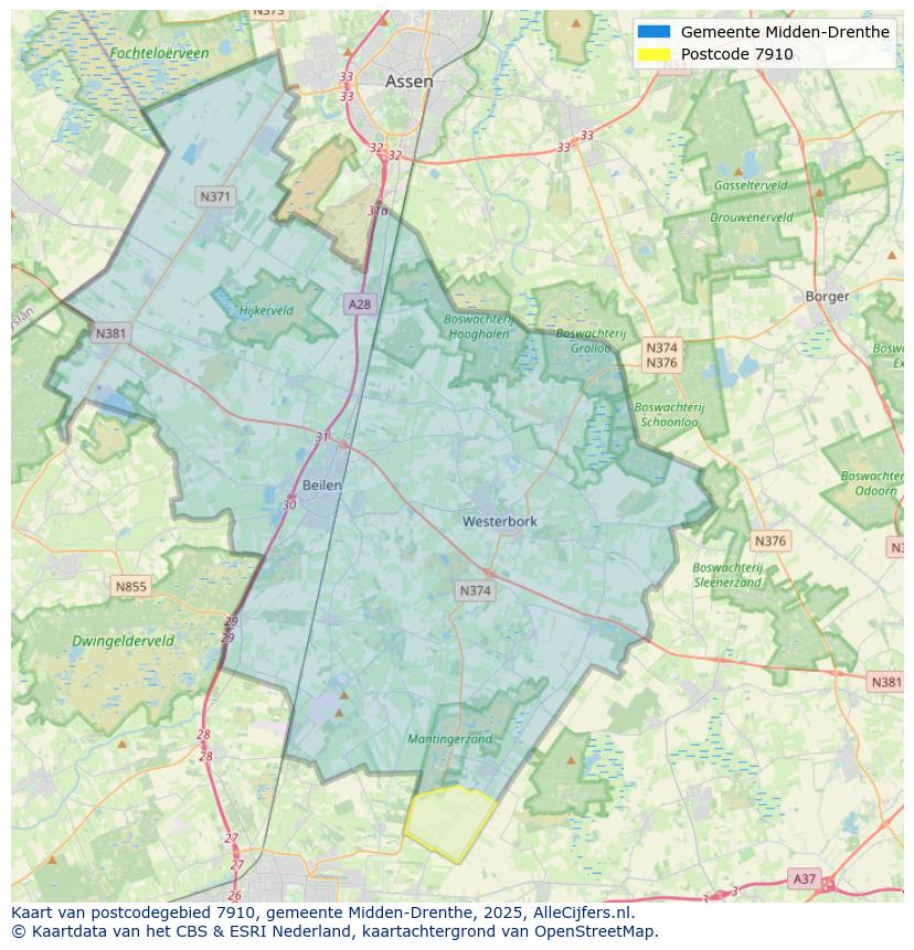 Afbeelding van het postcodegebied 7910 op de kaart.