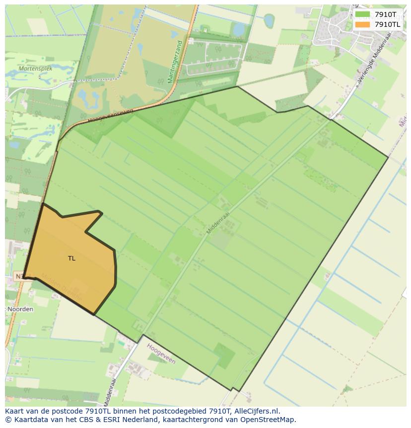 Afbeelding van het postcodegebied 7910 TL op de kaart.