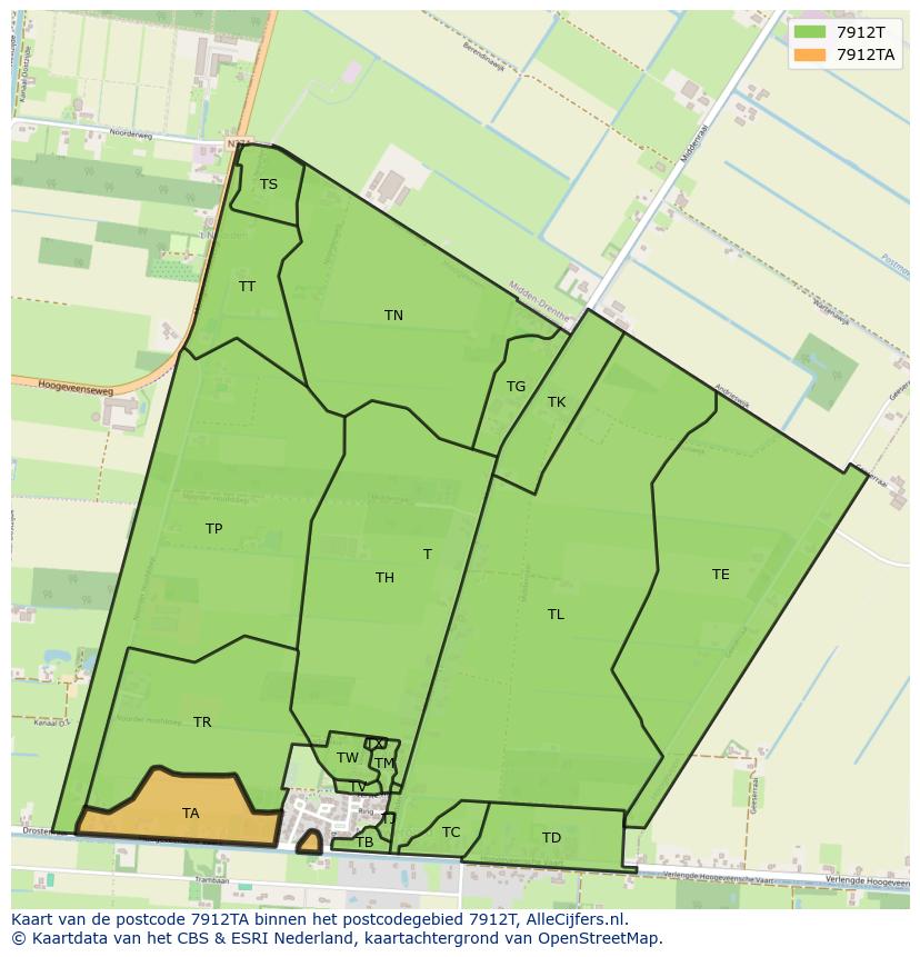 Afbeelding van het postcodegebied 7912 TA op de kaart.