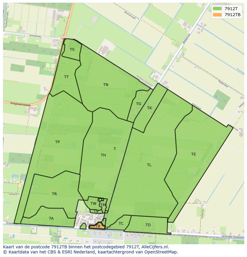 Afbeelding van het postcodegebied 7912 TB op de kaart.