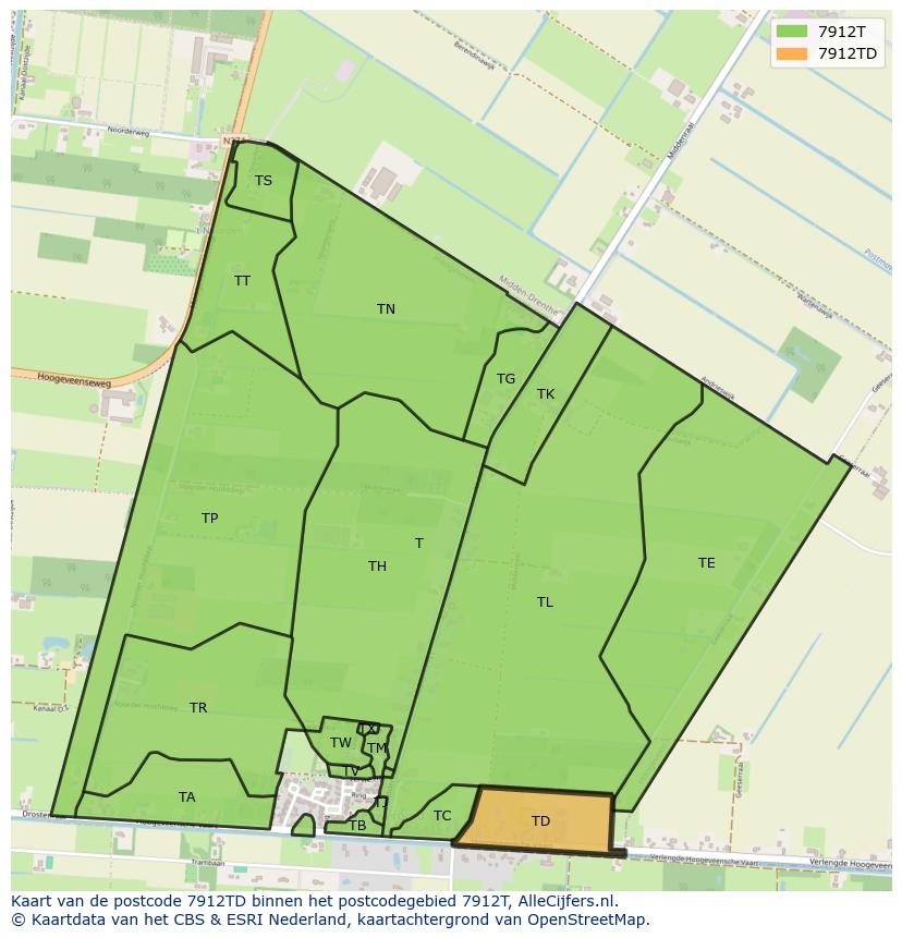 Afbeelding van het postcodegebied 7912 TD op de kaart.