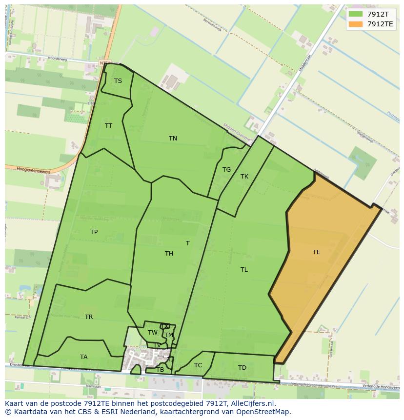 Afbeelding van het postcodegebied 7912 TE op de kaart.