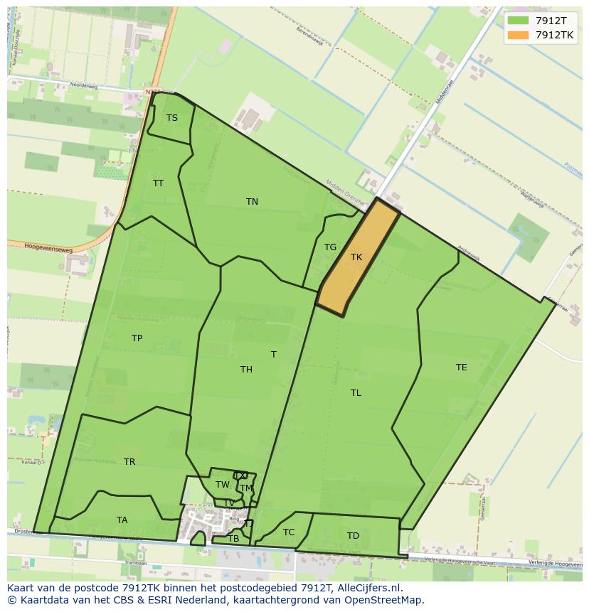 Afbeelding van het postcodegebied 7912 TK op de kaart.