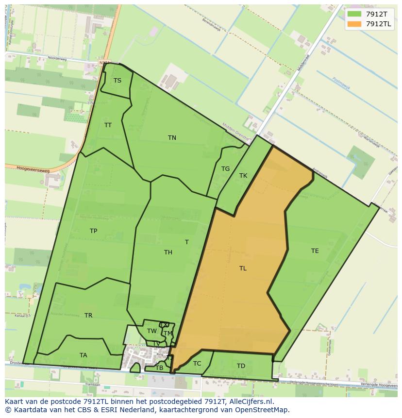 Afbeelding van het postcodegebied 7912 TL op de kaart.