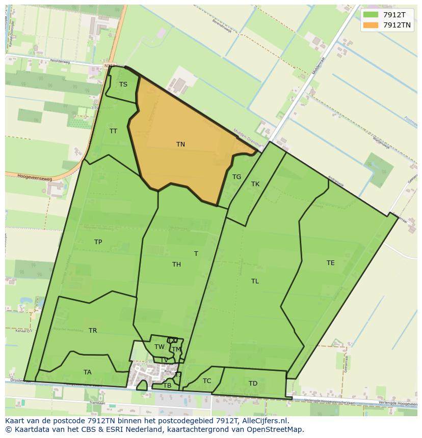 Afbeelding van het postcodegebied 7912 TN op de kaart.