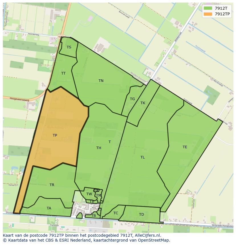 Afbeelding van het postcodegebied 7912 TP op de kaart.