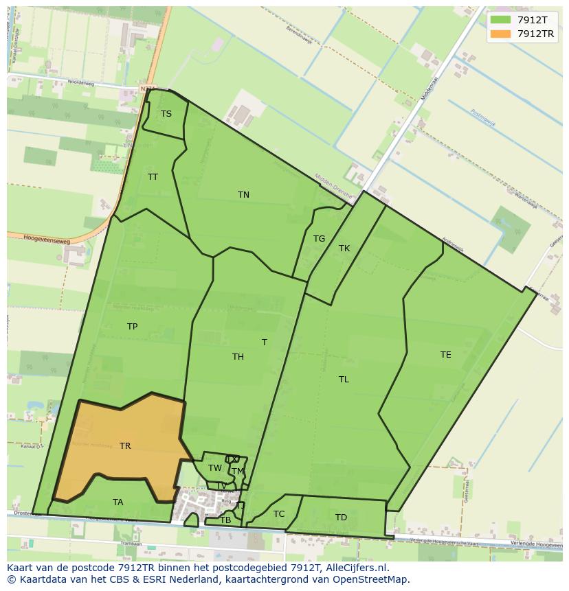 Afbeelding van het postcodegebied 7912 TR op de kaart.