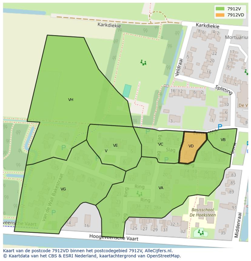Afbeelding van het postcodegebied 7912 VD op de kaart.