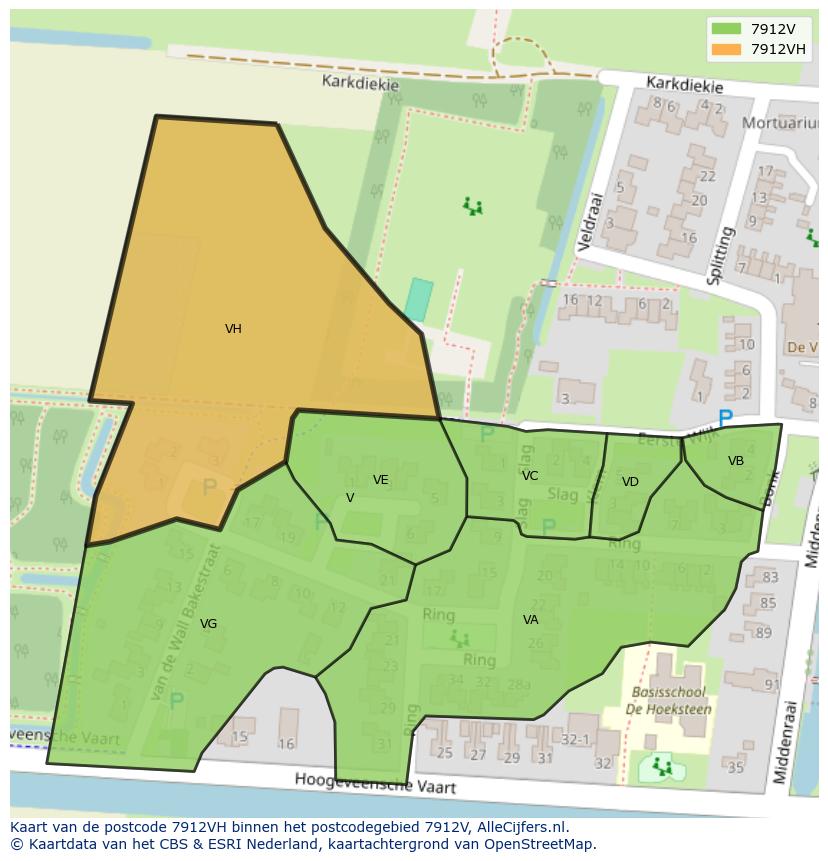 Afbeelding van het postcodegebied 7912 VH op de kaart.