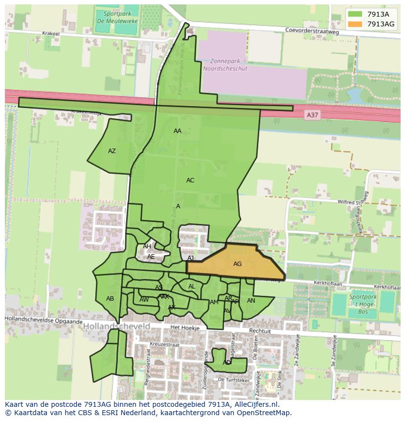 Afbeelding van het postcodegebied 7913 AG op de kaart.