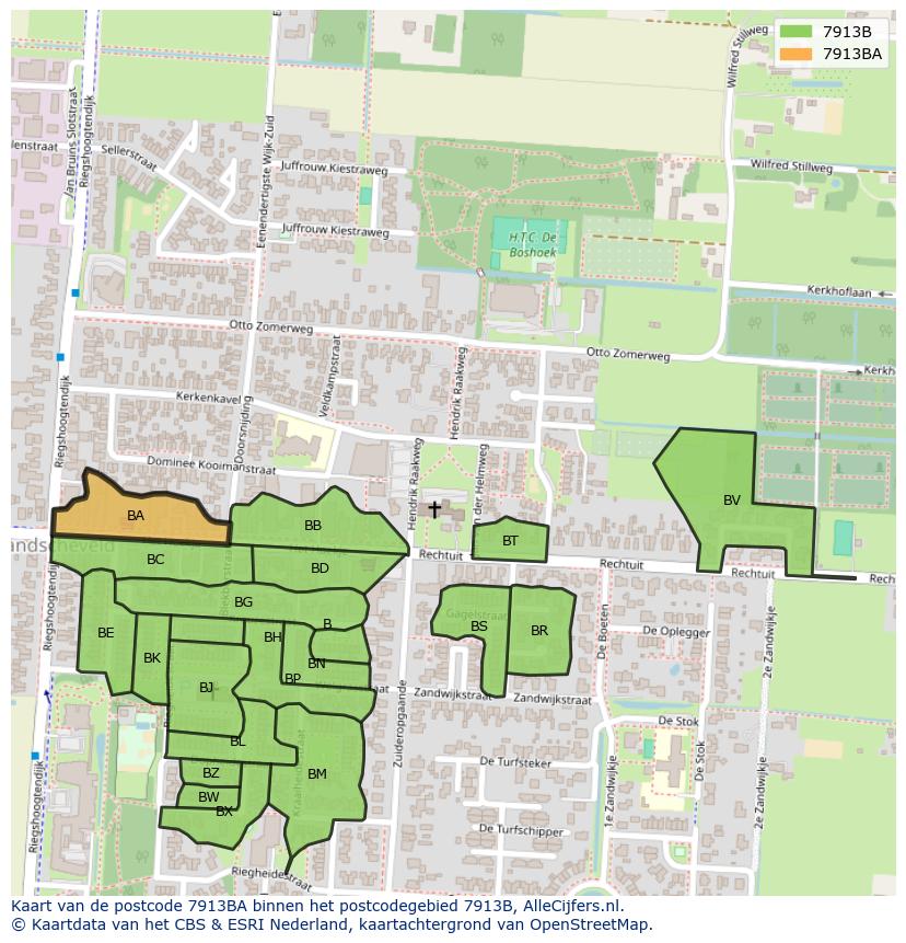 Afbeelding van het postcodegebied 7913 BA op de kaart.