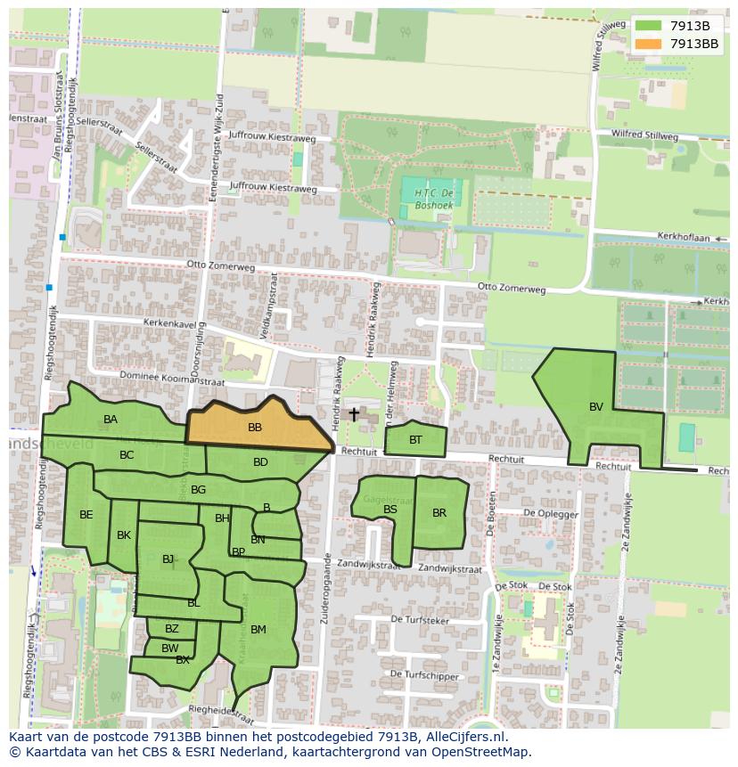 Afbeelding van het postcodegebied 7913 BB op de kaart.