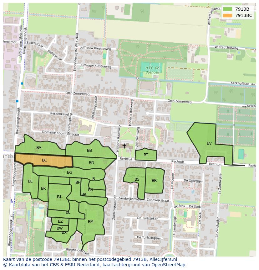 Afbeelding van het postcodegebied 7913 BC op de kaart.