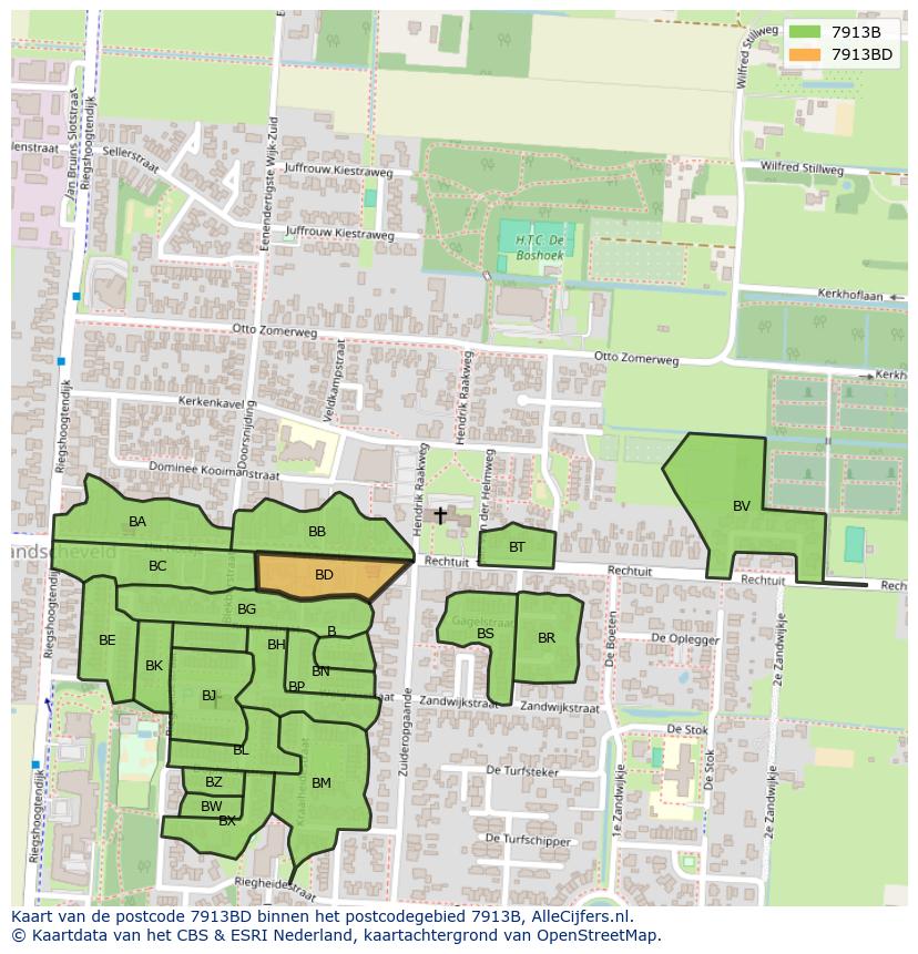 Afbeelding van het postcodegebied 7913 BD op de kaart.