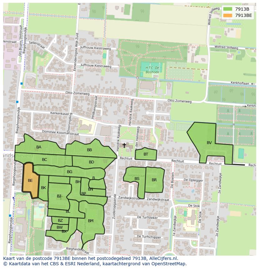 Afbeelding van het postcodegebied 7913 BE op de kaart.