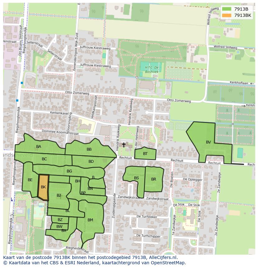 Afbeelding van het postcodegebied 7913 BK op de kaart.