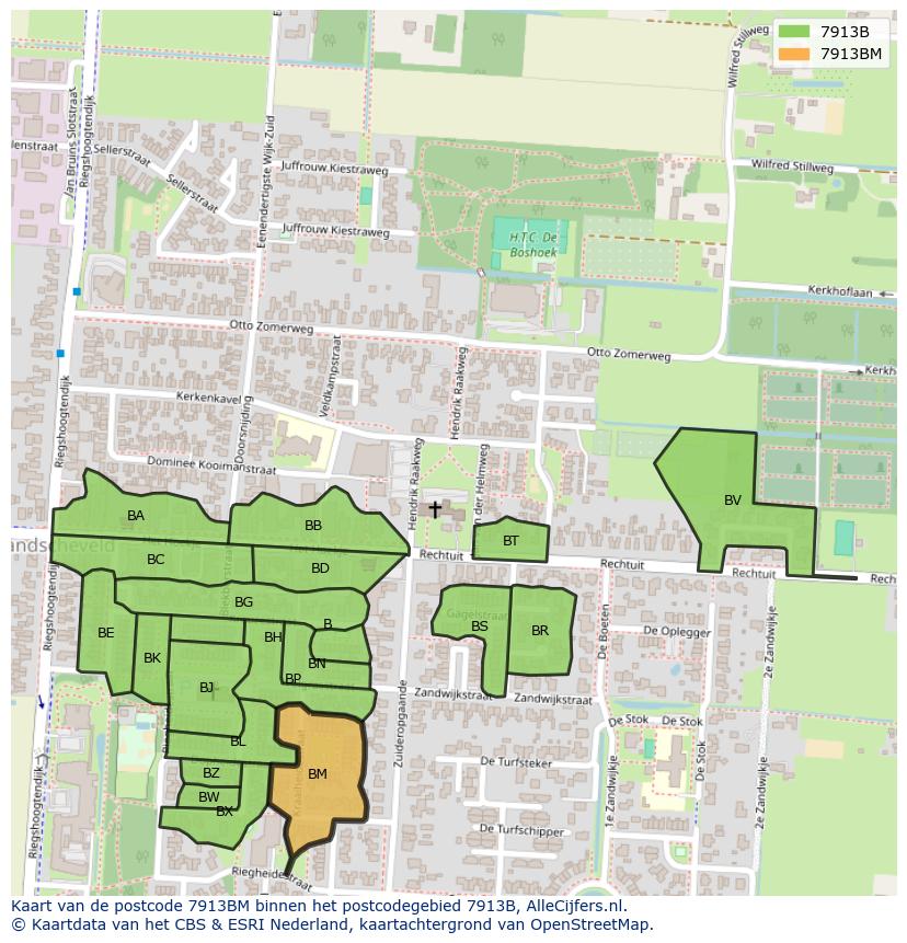 Afbeelding van het postcodegebied 7913 BM op de kaart.