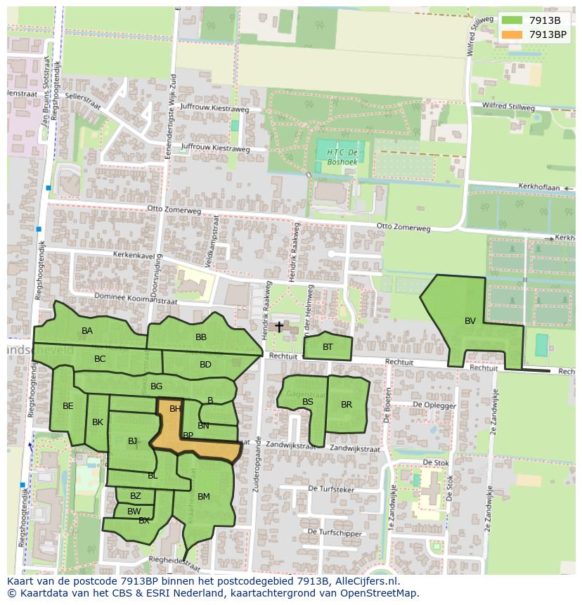 Afbeelding van het postcodegebied 7913 BP op de kaart.