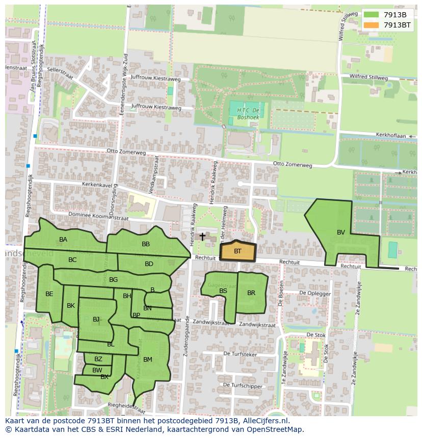 Afbeelding van het postcodegebied 7913 BT op de kaart.