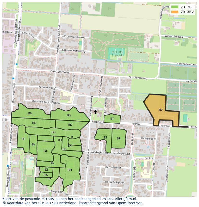 Afbeelding van het postcodegebied 7913 BV op de kaart.