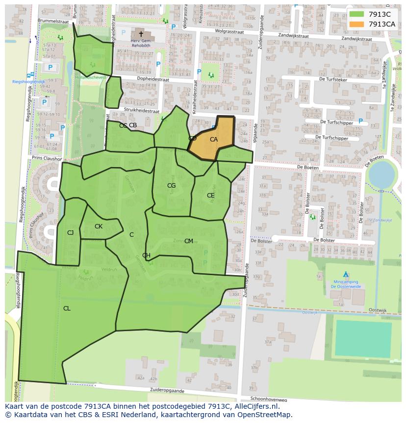 Afbeelding van het postcodegebied 7913 CA op de kaart.