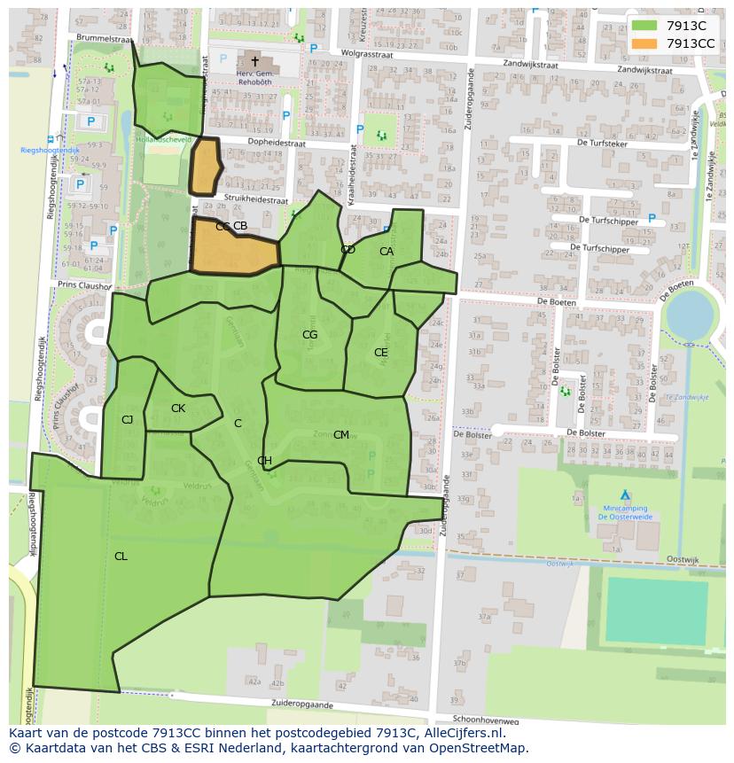 Afbeelding van het postcodegebied 7913 CC op de kaart.