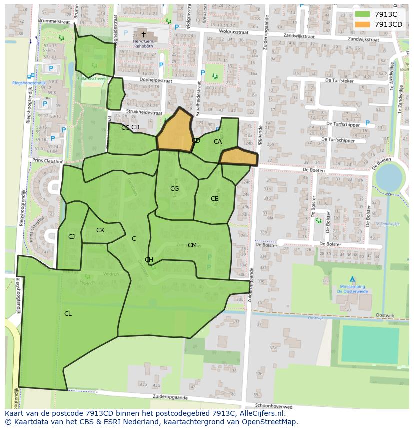 Afbeelding van het postcodegebied 7913 CD op de kaart.